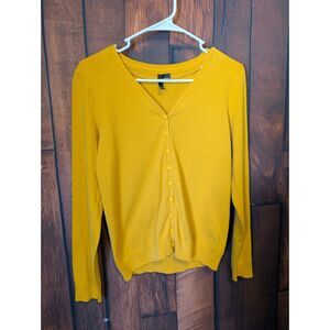 Golden Yellow Button Up Cardigan Sweater Size Small Academia Preppy Fall Winter